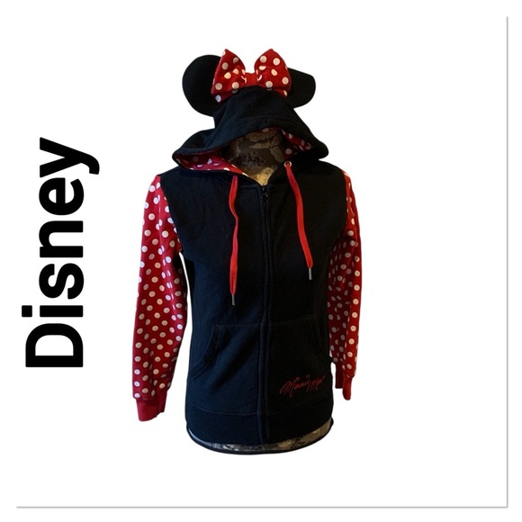 Disney Tops - DISNEY Minnie Mouse Red and Black Polka Dot Hoodie with ears size XS